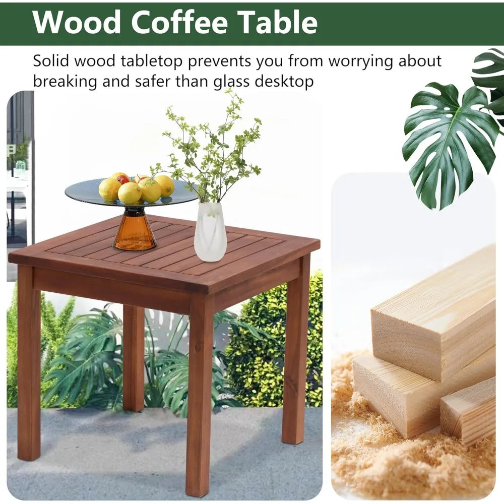 Outdoor Rattan Bistro Set With Acacia Wood Frame And Cushions