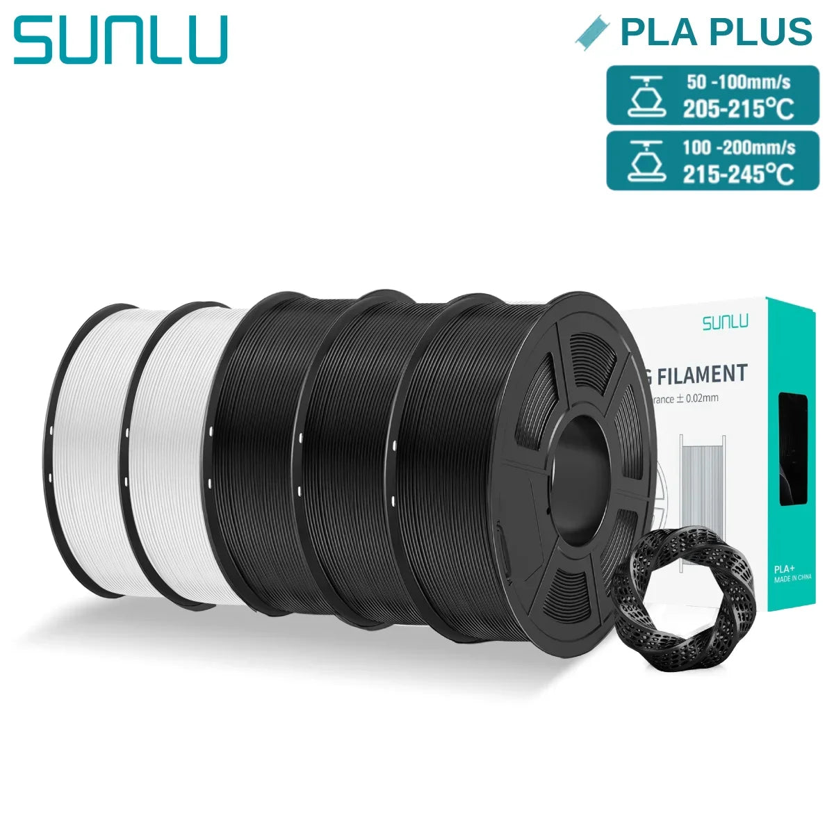 SUNLU 5KG PLA/ PLA Plus Filaments 5 Rolls 3D Filament 1KG/roll 1.75mm 100% Filament Lines Up Neatly For 3D Printing From EU US