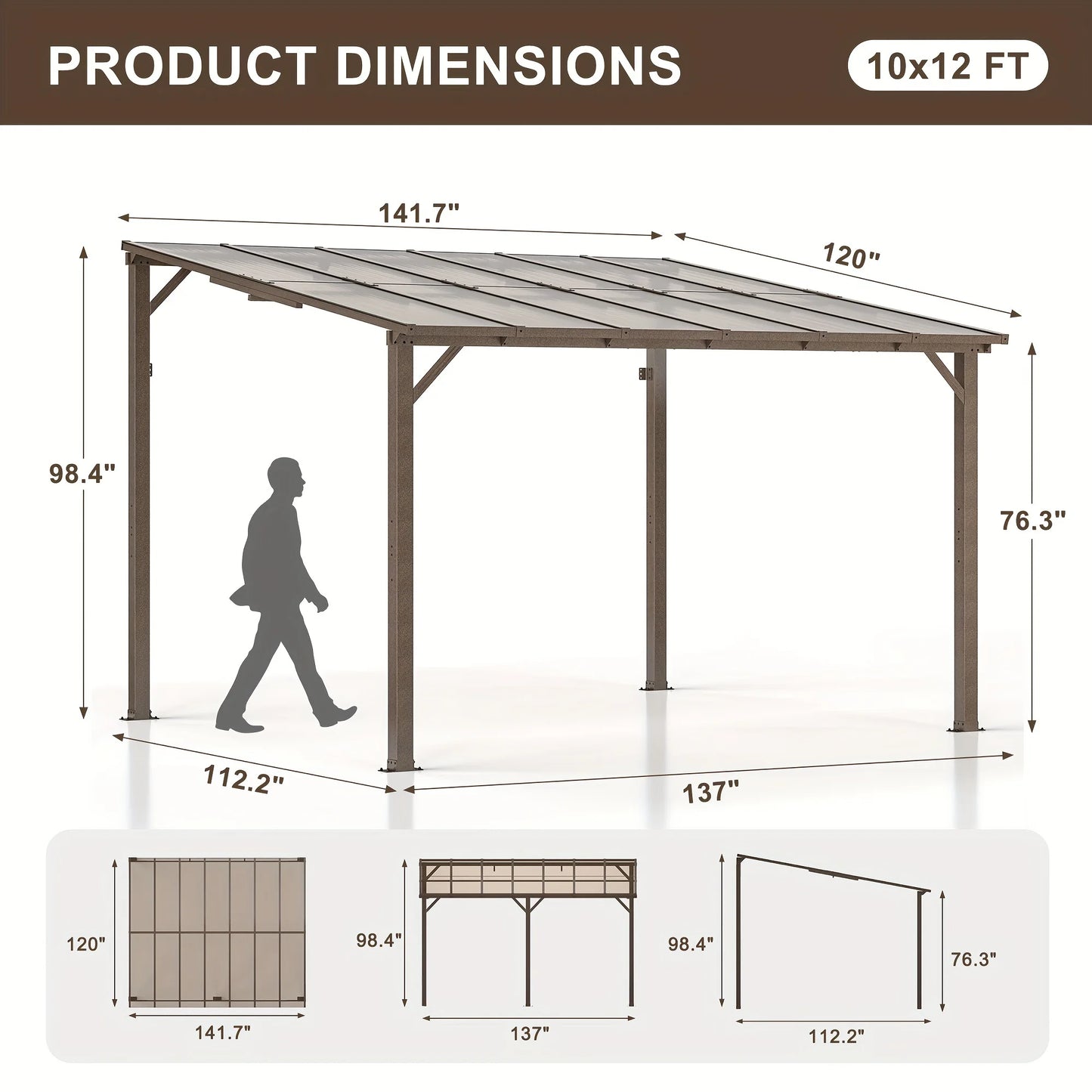 Polar Aurora Hardtop Gazebo Aluminum Frame Galvanized Roof Weatherproof Pavilion