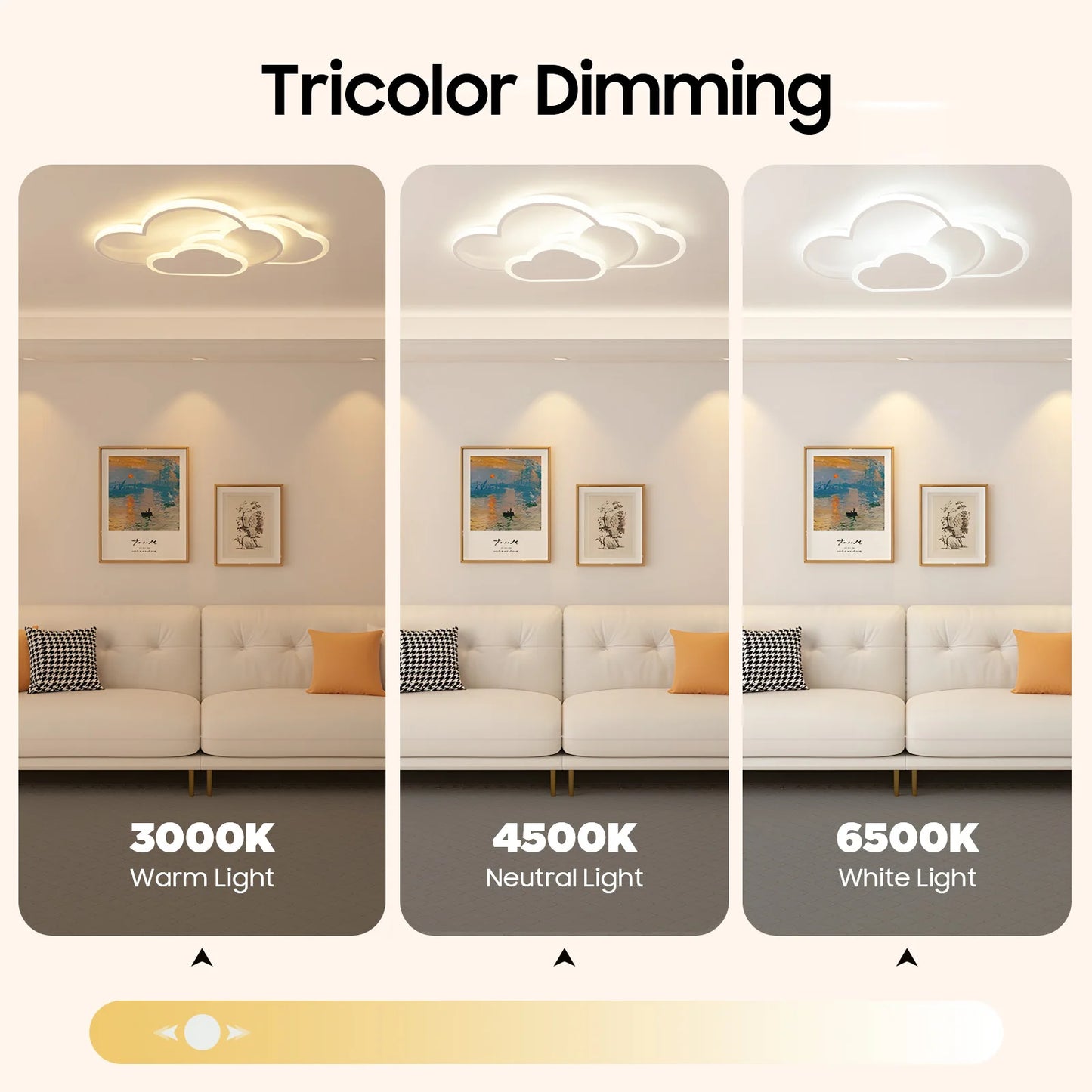 Cloud Shape LED Ceiling Light Acrylic Fixture With 3-Color Lighting