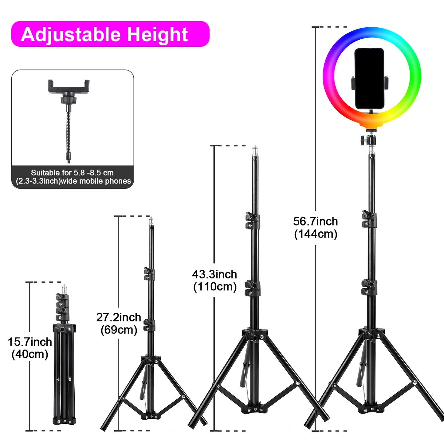 UEGOGO Dimmable LED Ring Light Kit Tripod Phone Holder
