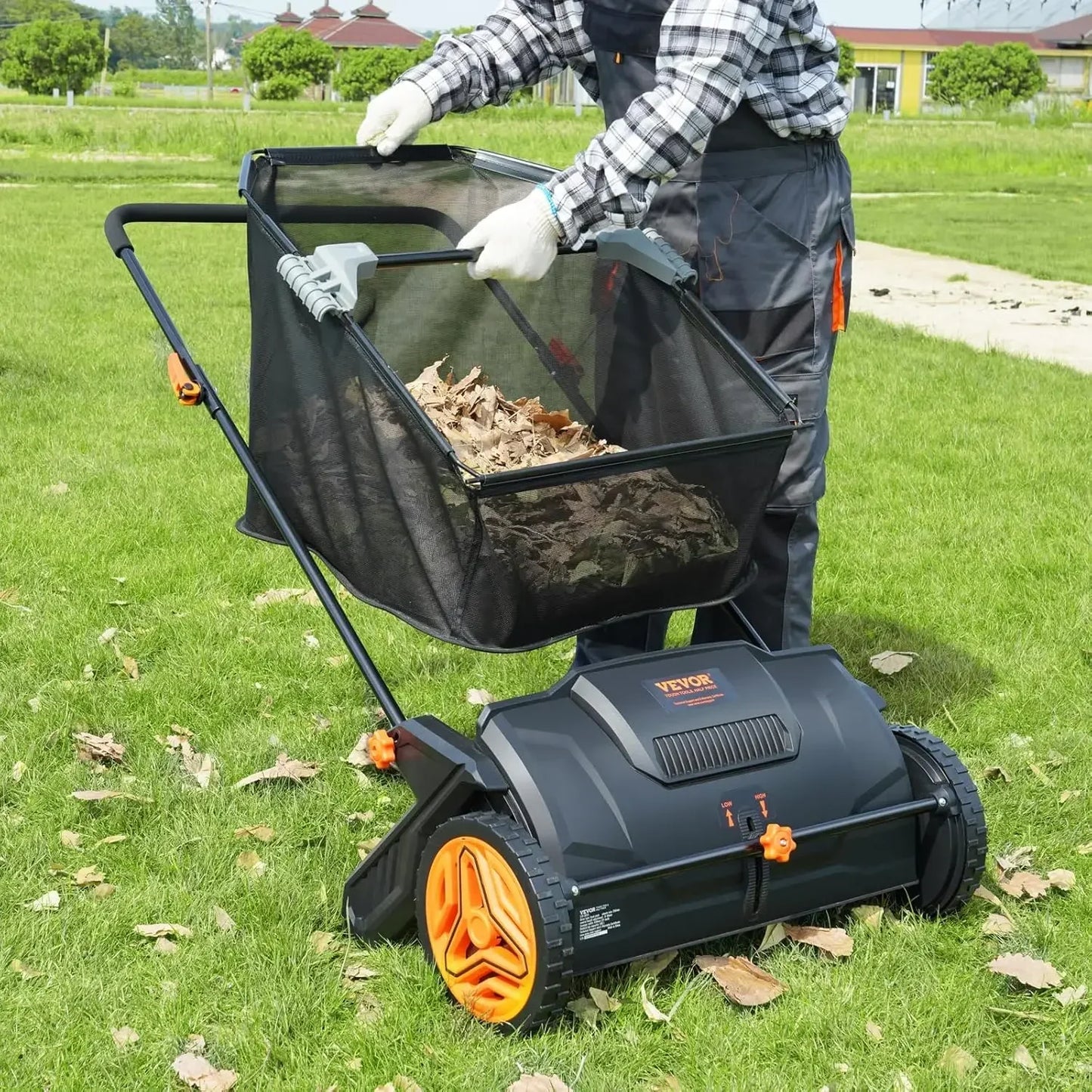 Push Lawn Sweeper With Large Capacity Leaf And Grass Collection