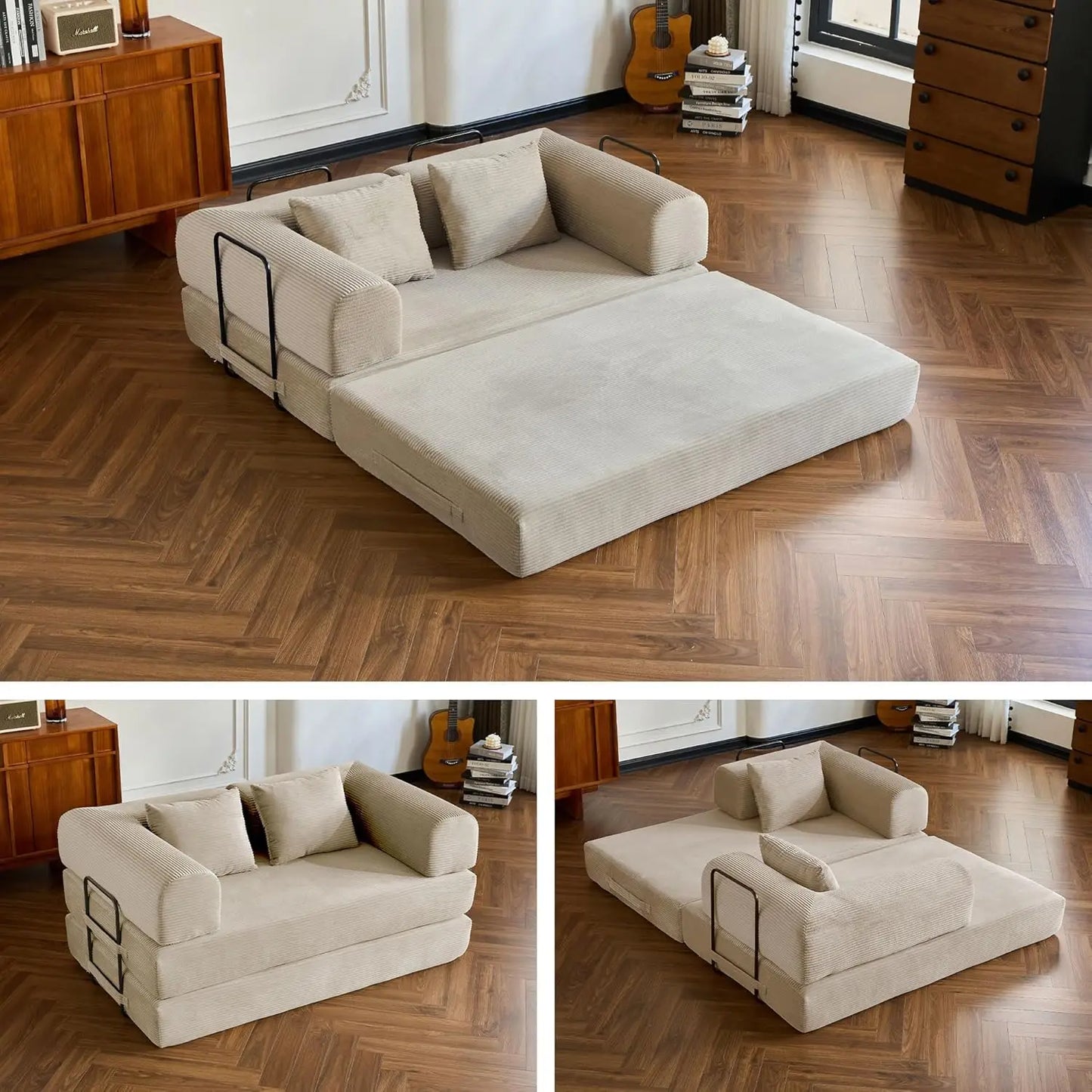 YQXHCN Folding Convertible Sofa Bed Corduroy Futon With Pull Out Sleeper
