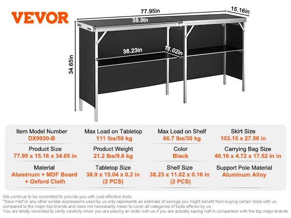 SucceBuy Folding Portable Bar Table With Carrying Case For Tradeshows