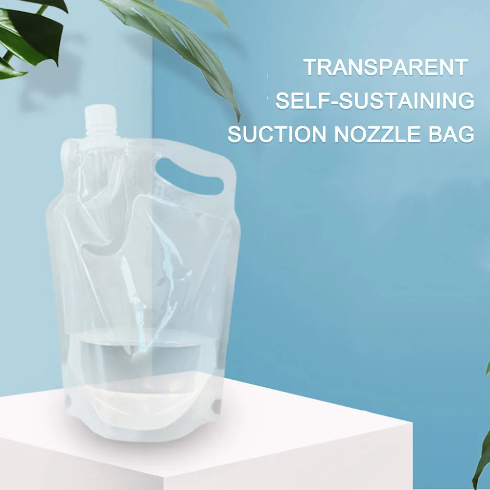2L Transparent Water Bag Small Mouth Handle Portable Drinking Water Container No Leakage for Camping Hiking Cycling