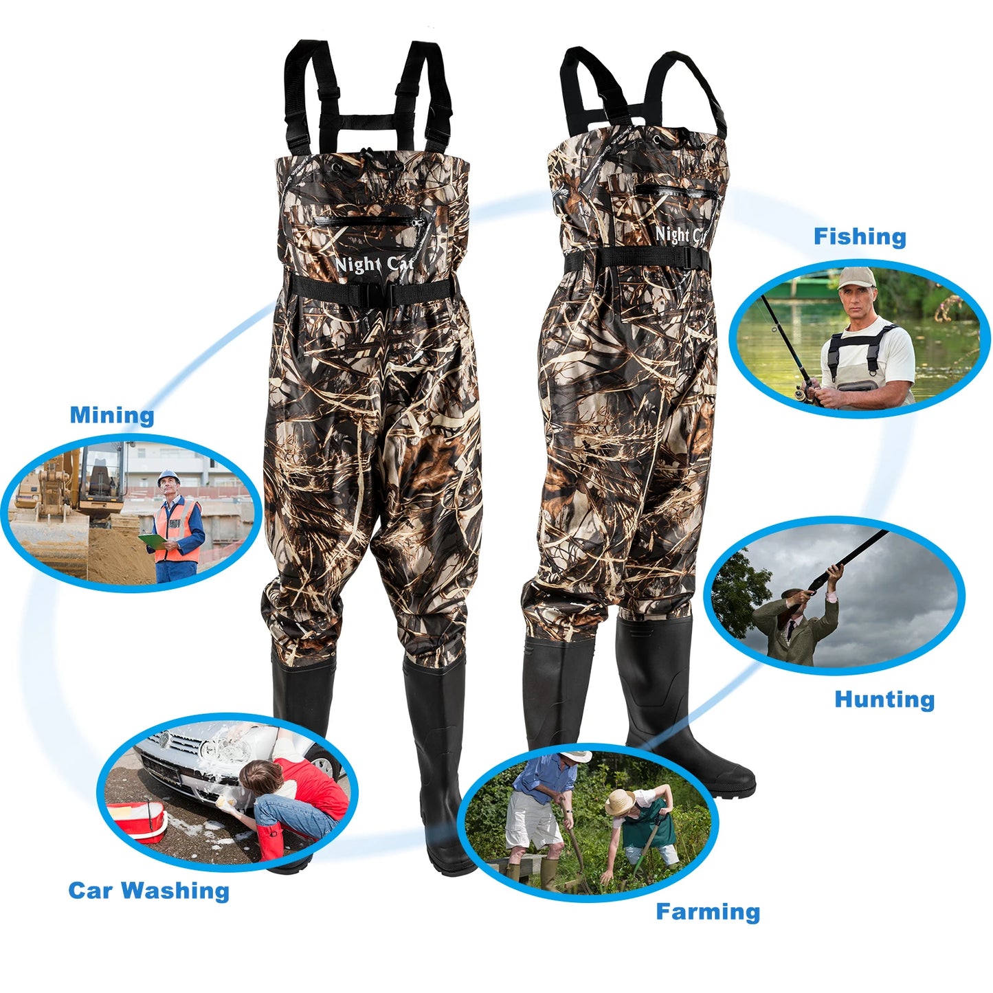 Nylon PVC Chest Waders With Boots For Fishing Waterproof Unisex