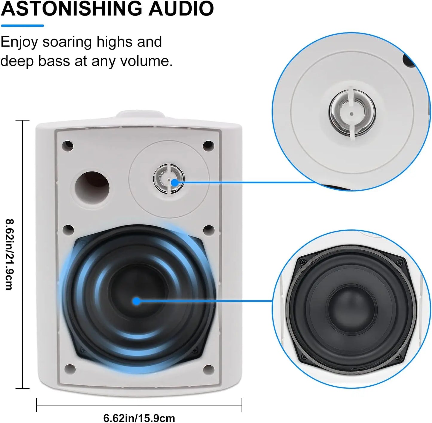 Herdio 5.25'' 600 Watts Passive Speakers Full Range Stereo Wired Waterproof Wall Mount Speakers with Loud Volume  For Patio