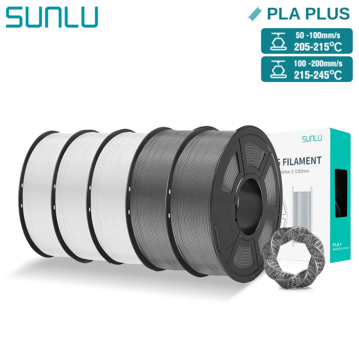 SUNLU 5KG PLA/ PLA Plus Filaments 5 Rolls 3D Filament 1KG/roll 1.75mm 100% Filament Lines Up Neatly For 3D Printing From EU US