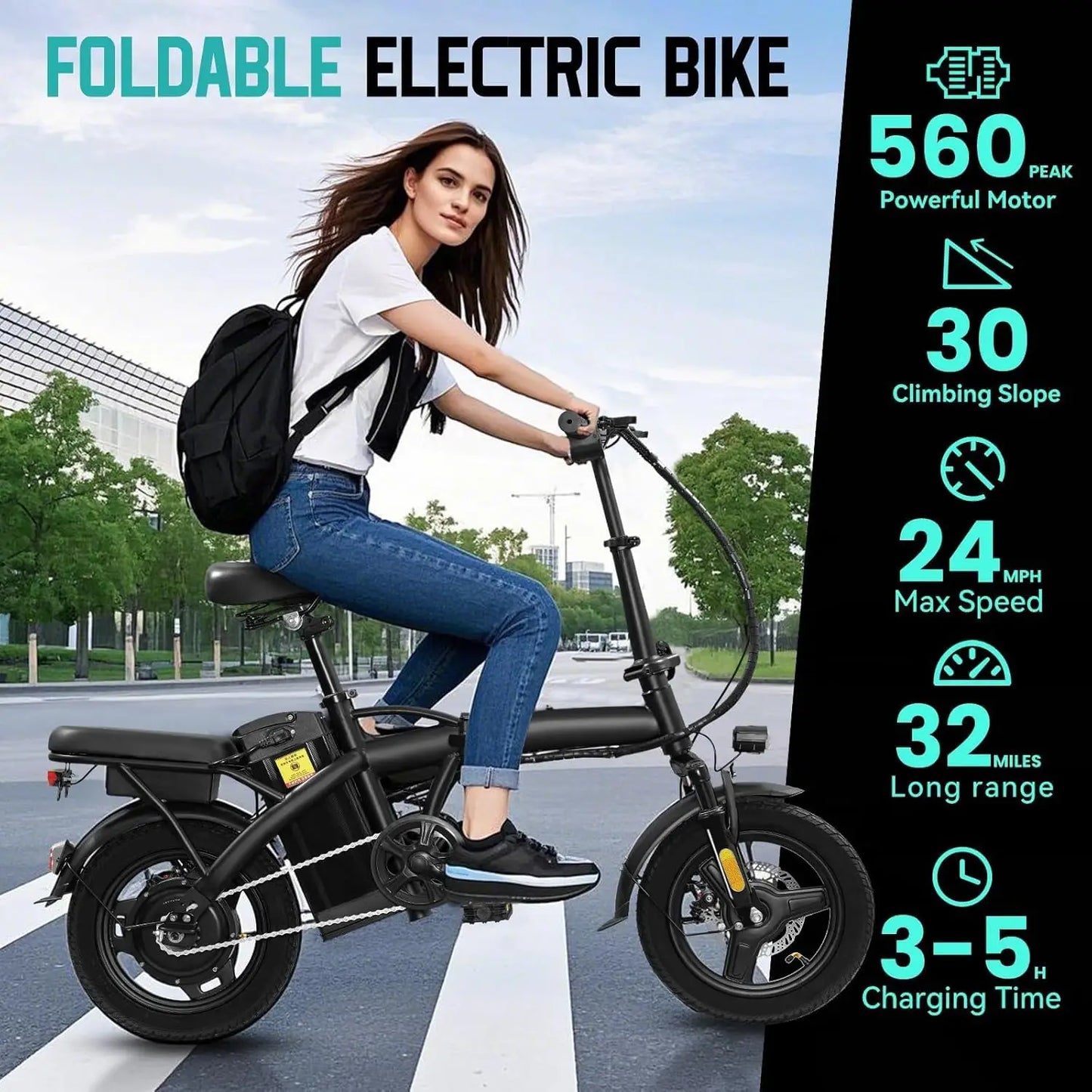 Electric Folding Bike For Adults 560W 48V Battery 24 MPH
