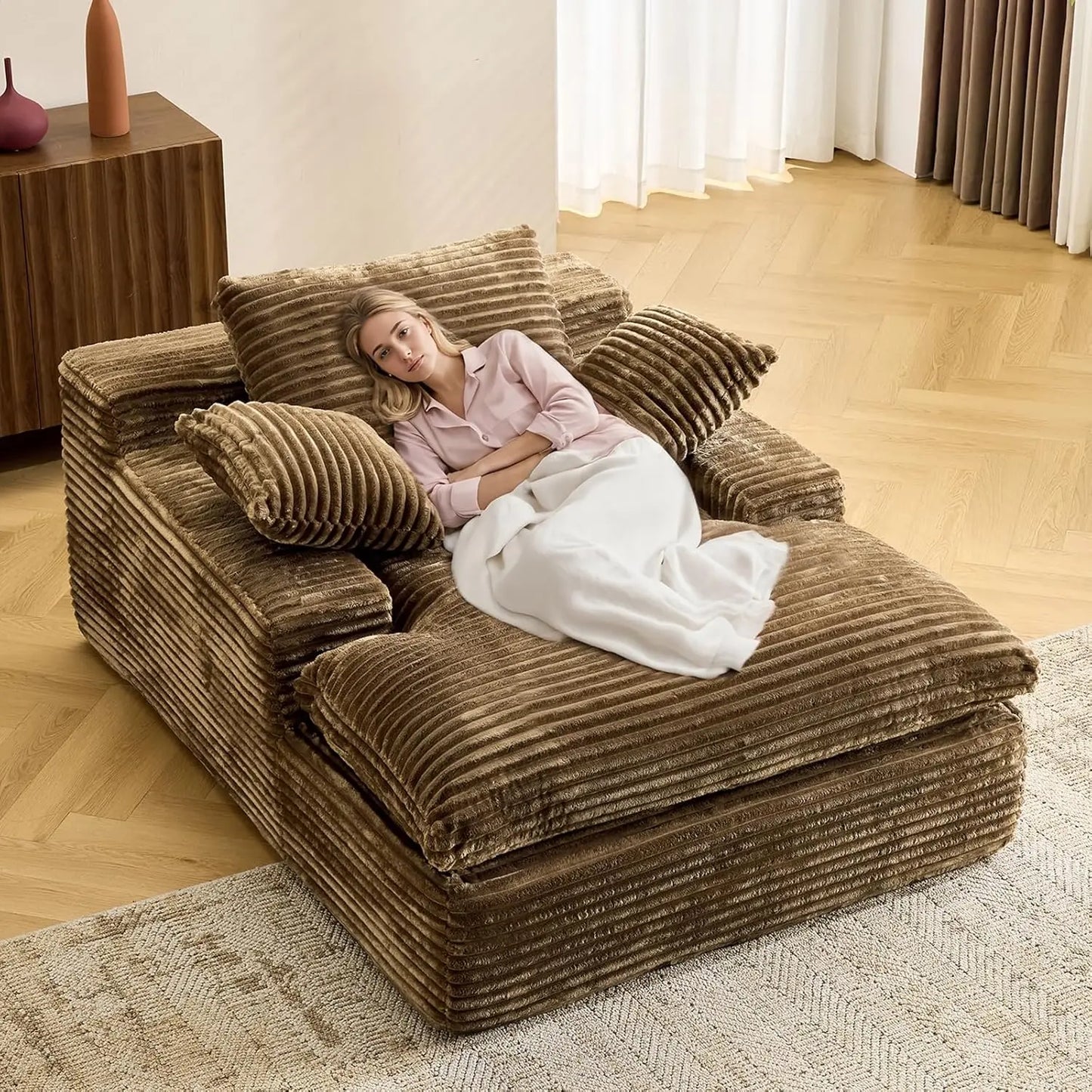 Corduroy Chaise Lounge Sofa Bed Modern Living Room Chair
