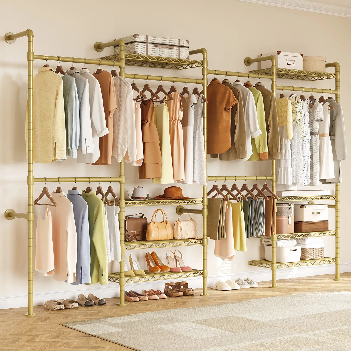 L4 Wall Mounted Industrial Pipe Clothes Rack Closet Organizer System