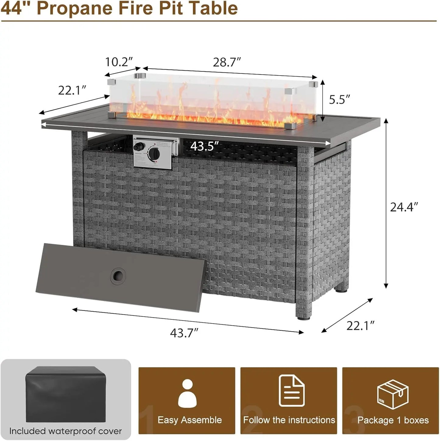 Propane Fire Pit Table With Wind Guard Auto Ignition