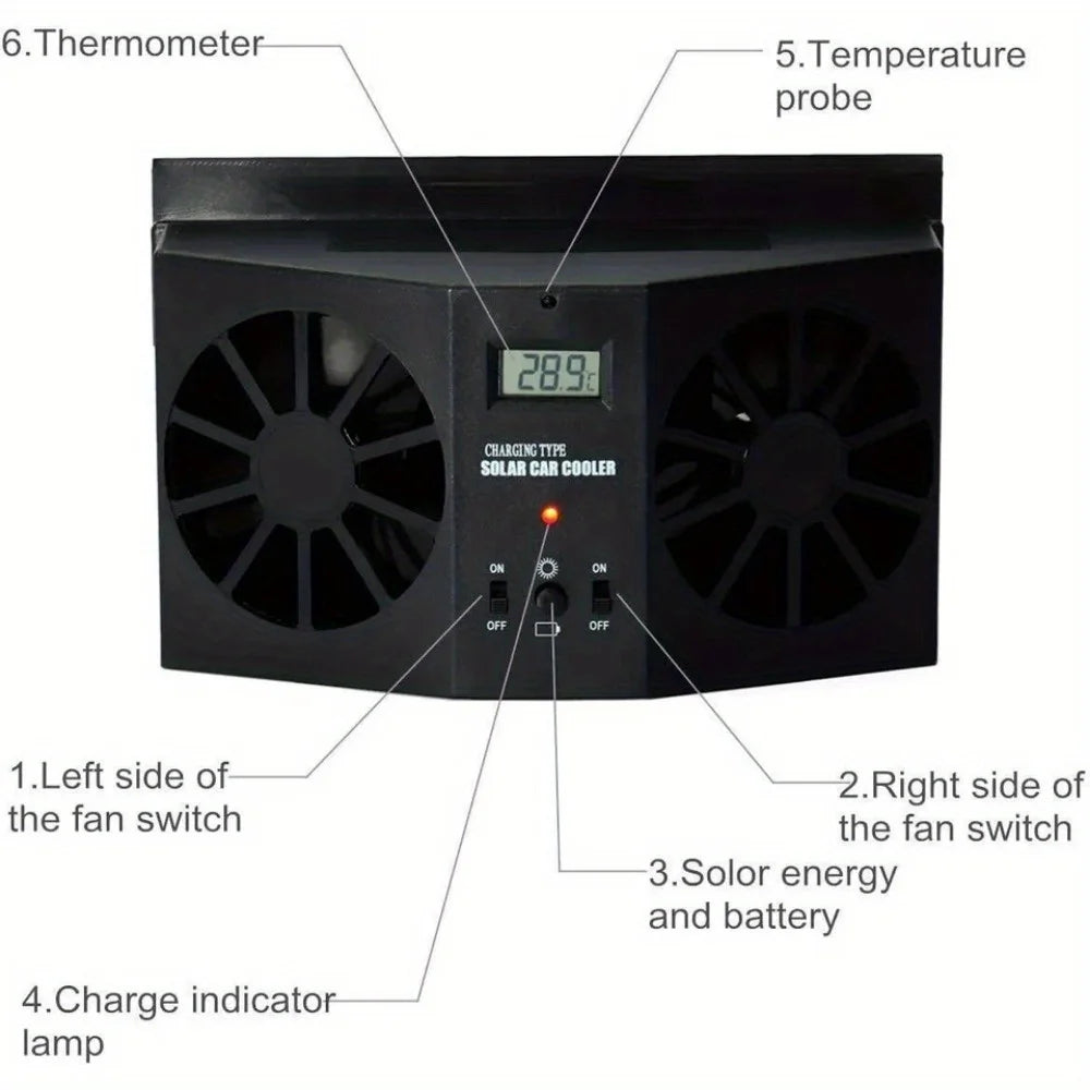 Solar Powered Car Cooling Fan For Auto Window Ventilation