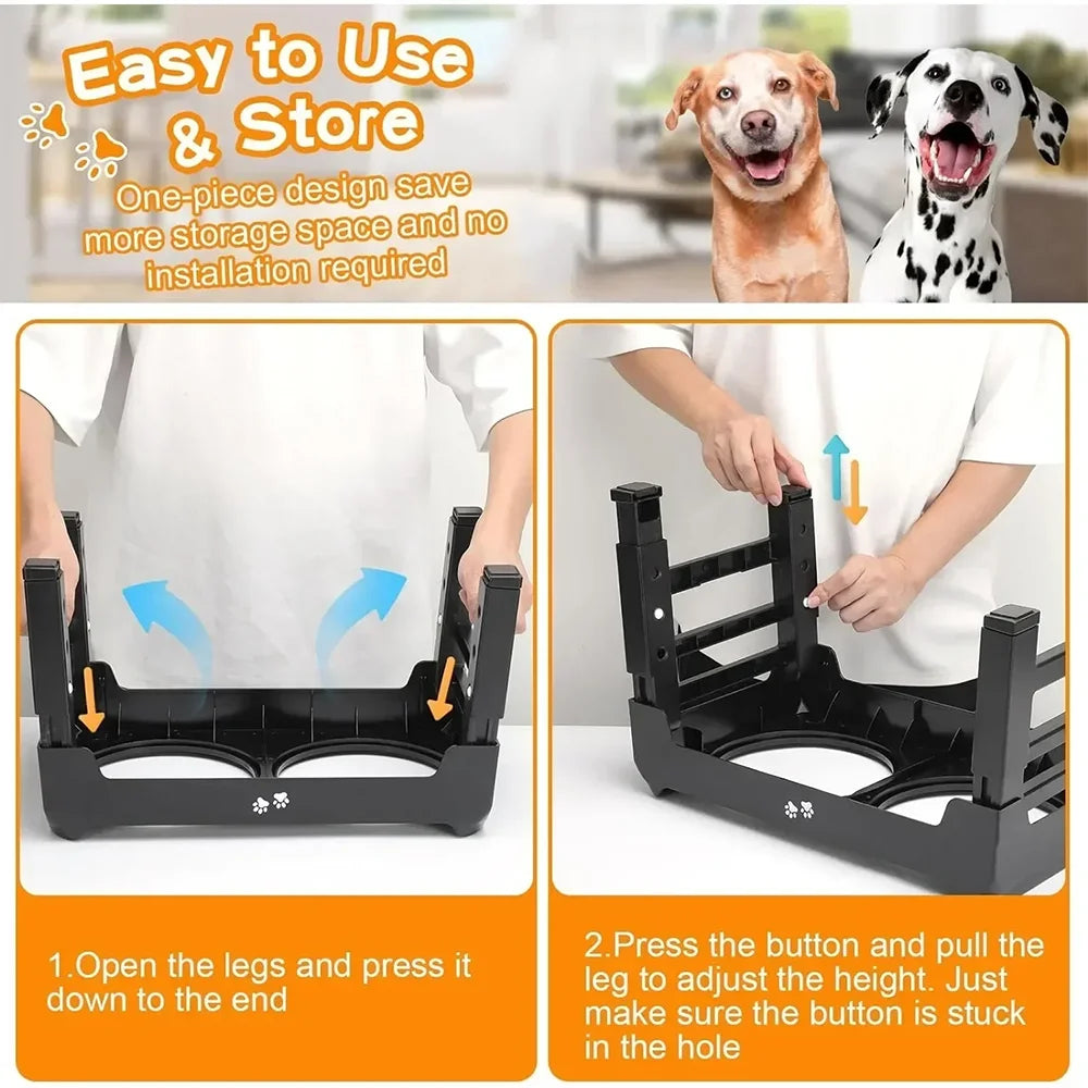 Adjustable Elevated Pet Dish Stand With Double Stainless Steel Bowls