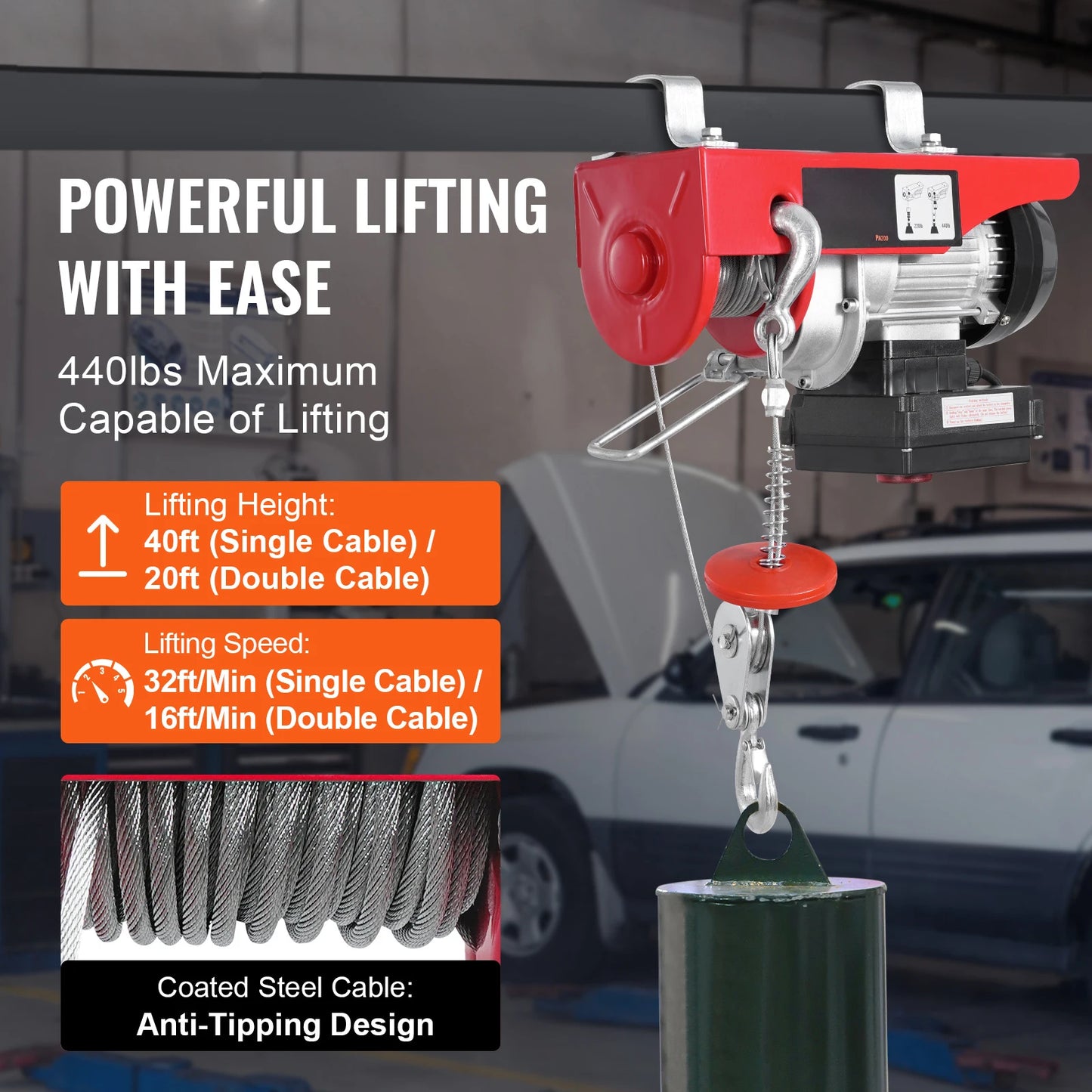 SucceBuy Wireless Electric Hoist Garage Lifting Heavy Loads