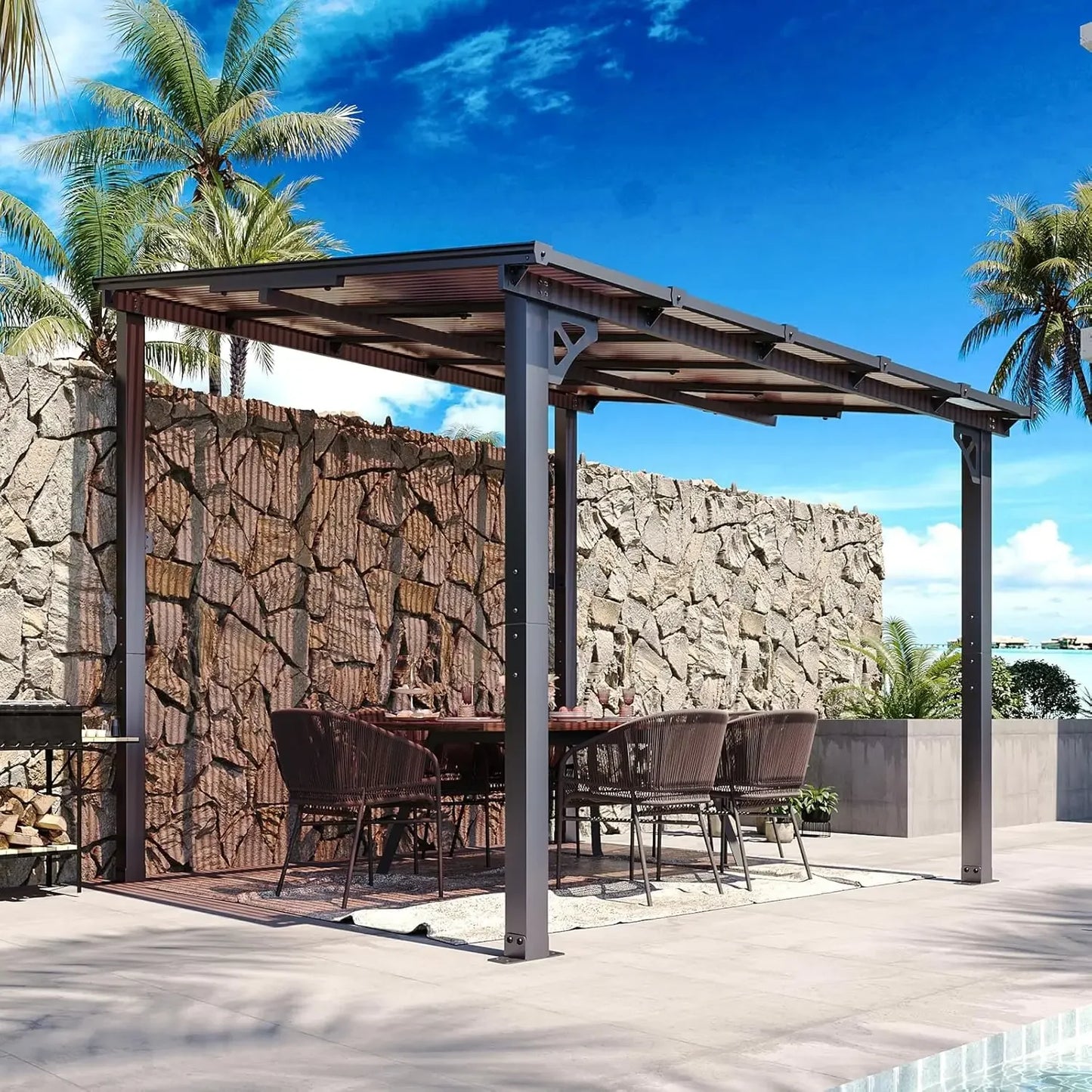 Aoxun Gazebo for Patio Pergola with Sloped Roof and Awnings
