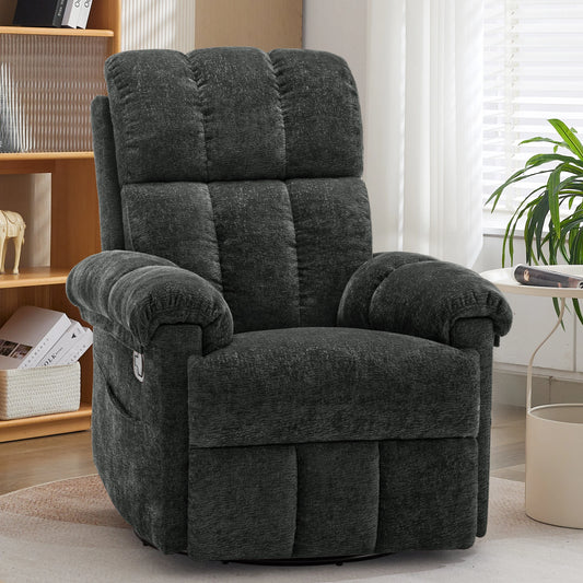 KORSER Chenille Swivel Rocker Recliner Chair With Side Pockets