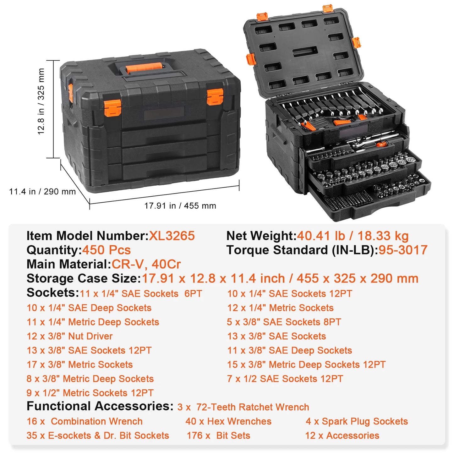 SucceBuy Mechanics Tool Set With Deep Sockets 450 Pieces