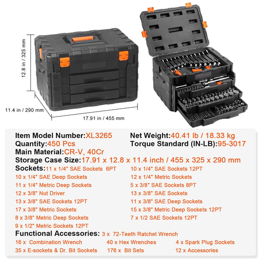 SucceBuy Mechanics Tool Set With Deep Sockets 450 Pieces