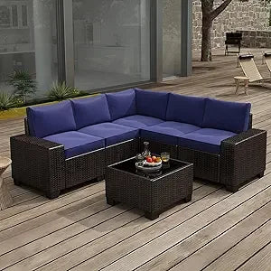 Outdoor 6 Piece Patio Furniture Set Sectional Wicker Waterproof