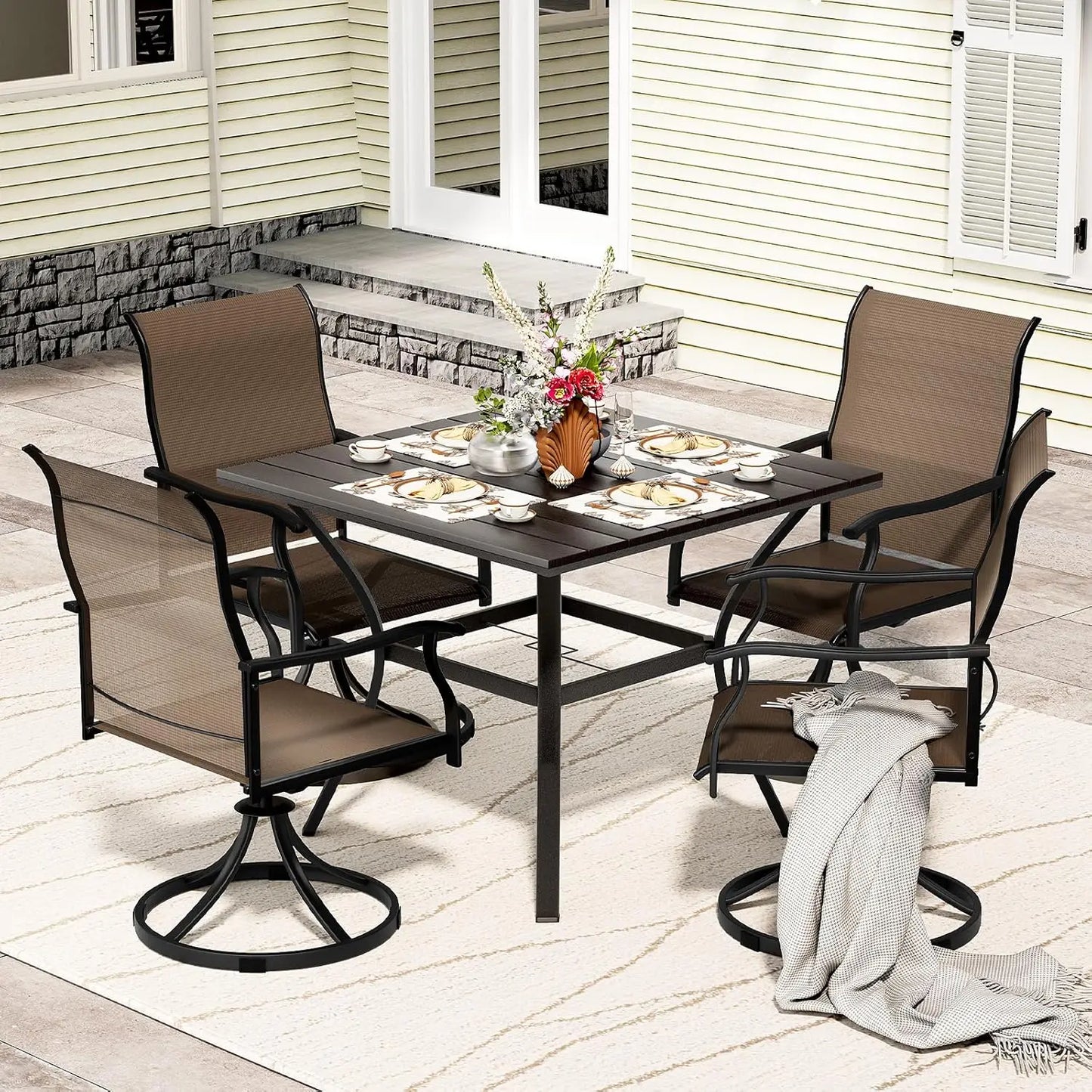Outdoor Patio Dining Set Swivel Chairs Round Table