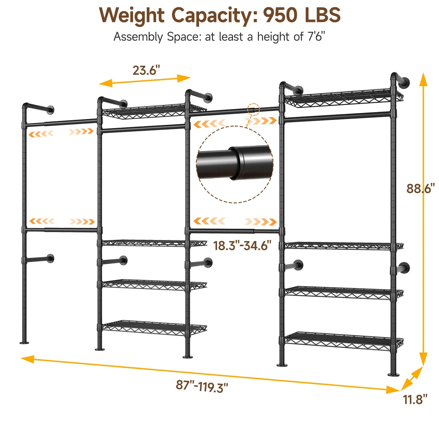 L4 Wall Mounted Industrial Pipe Clothes Rack Closet Organizer System