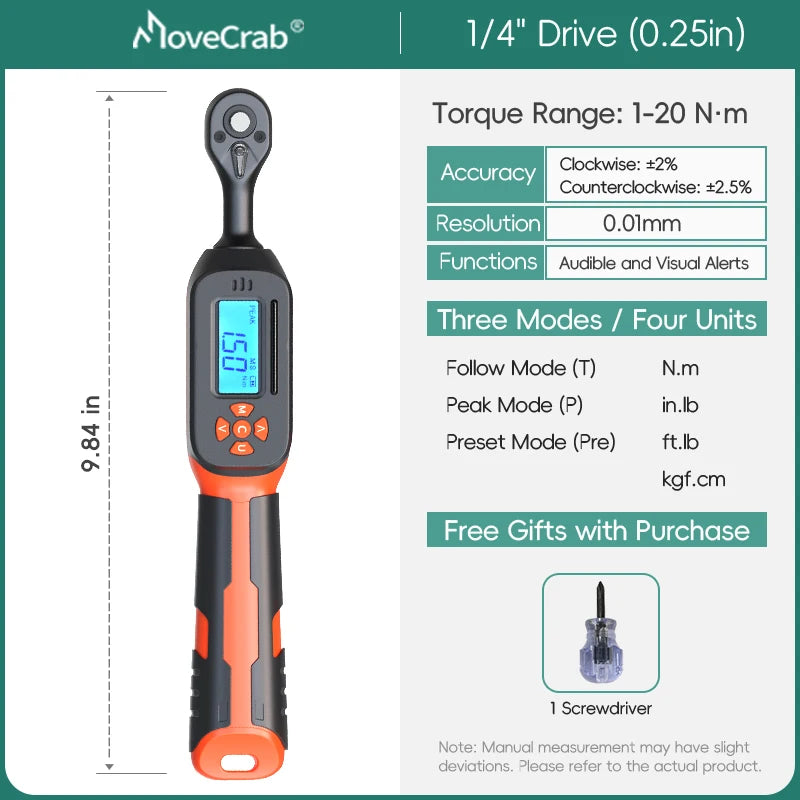 MoveCrab Digital Torque Wrench 1-340 Nm With 2 Percent Accuracy