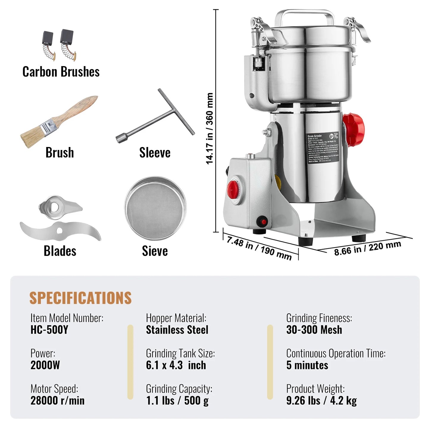 VEVOR Electric Grain Mill Grinder for Dry Herbs and Spices
