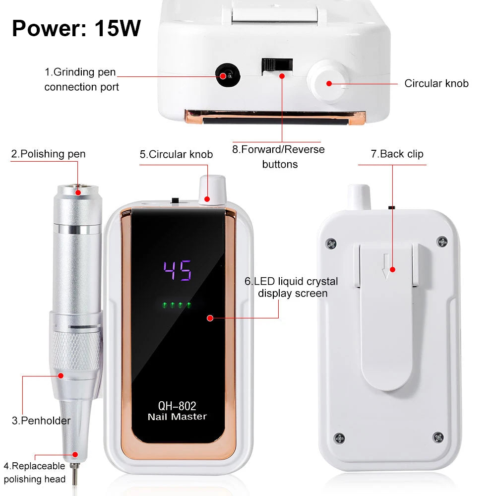 Rechargeable Portable Electric Nail Drill Kit For Polishing And Removing