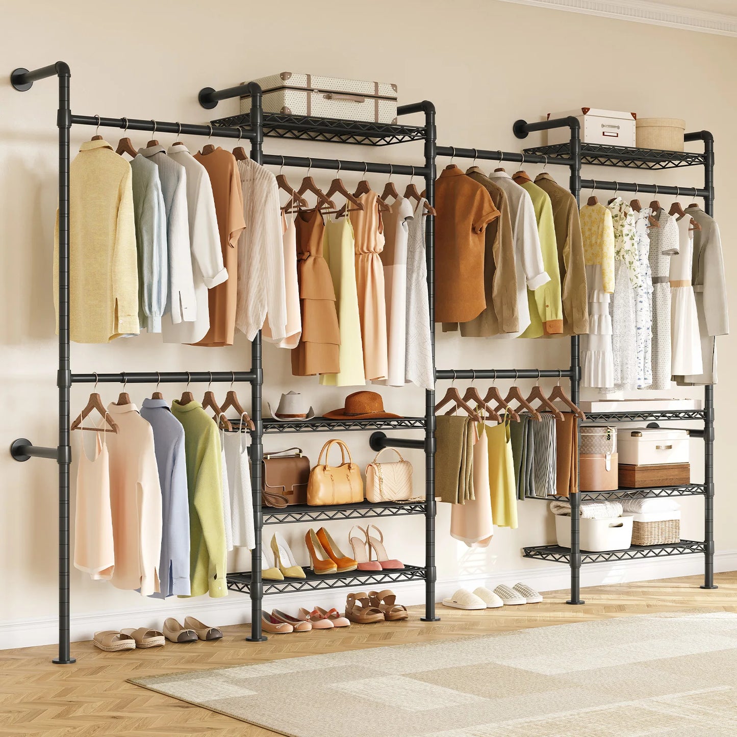 L4 Wall Mounted Industrial Pipe Clothes Rack Closet Organizer System