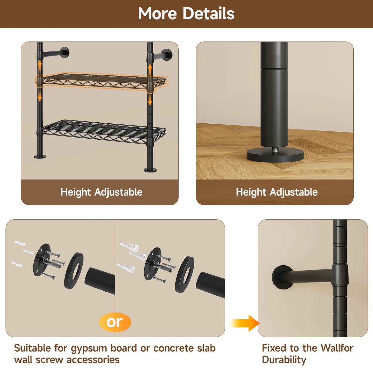 L4 Wall Mounted Industrial Pipe Clothes Rack Closet Organizer System