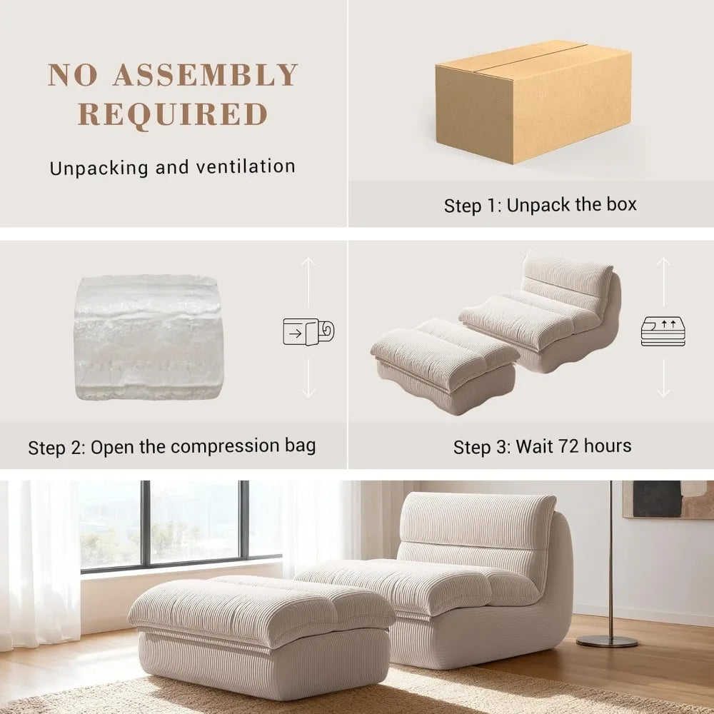 Corduroy Memory Foam Bean Bag Lounge Chair With Ottoman