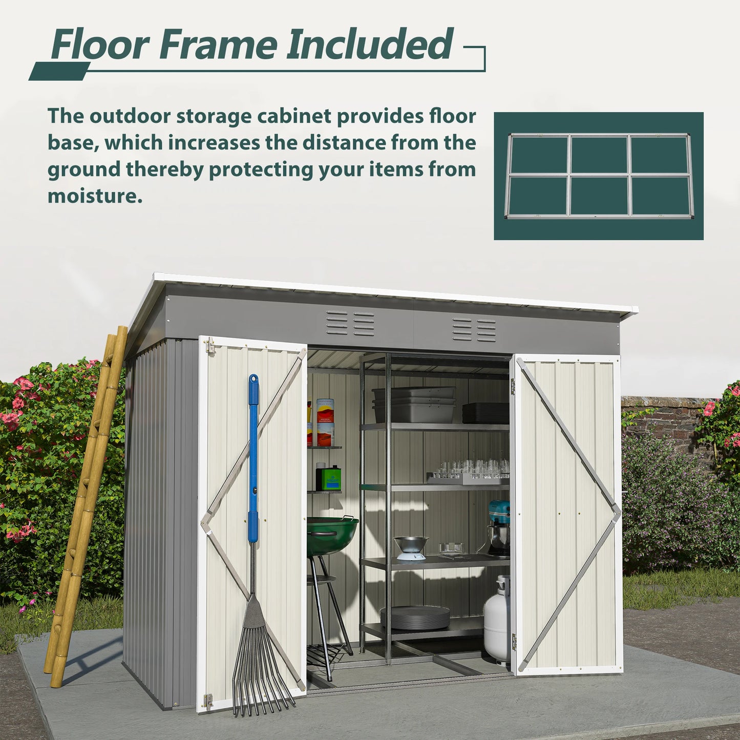 LZBEITEM Metal Outdoor Storage Shed Lean To With Lockable Door