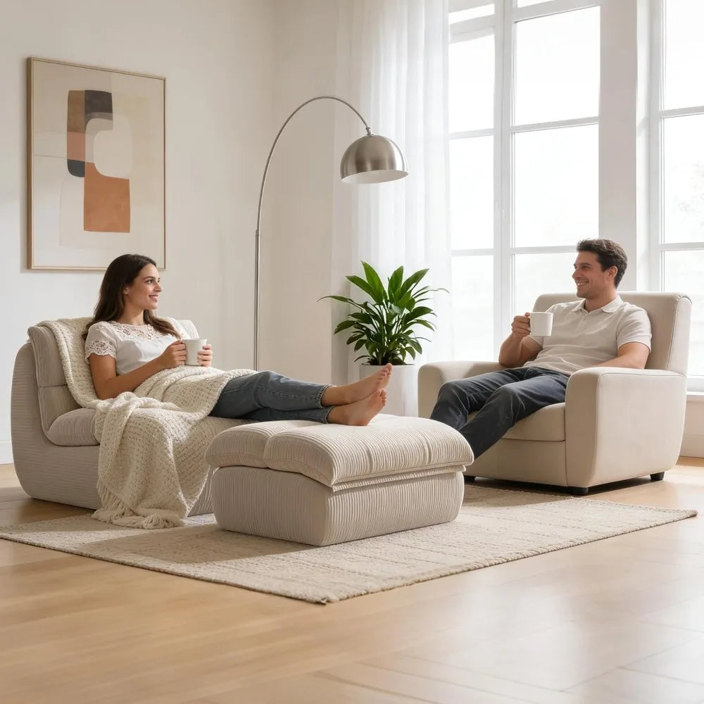 Corduroy Memory Foam Bean Bag Lounge Chair With Ottoman