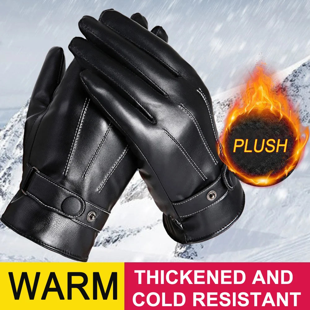 Shunmaii Men's Cycling Warm PU Leather Riding Gloves