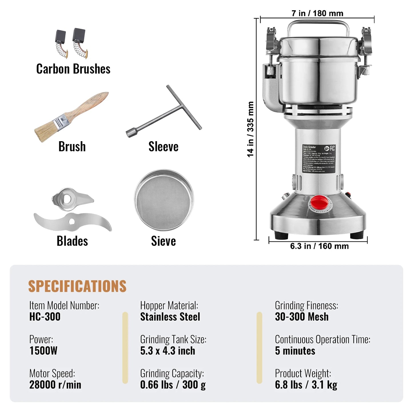 VEVOR Electric Grain Mill Grinder for Dry Herbs and Spices