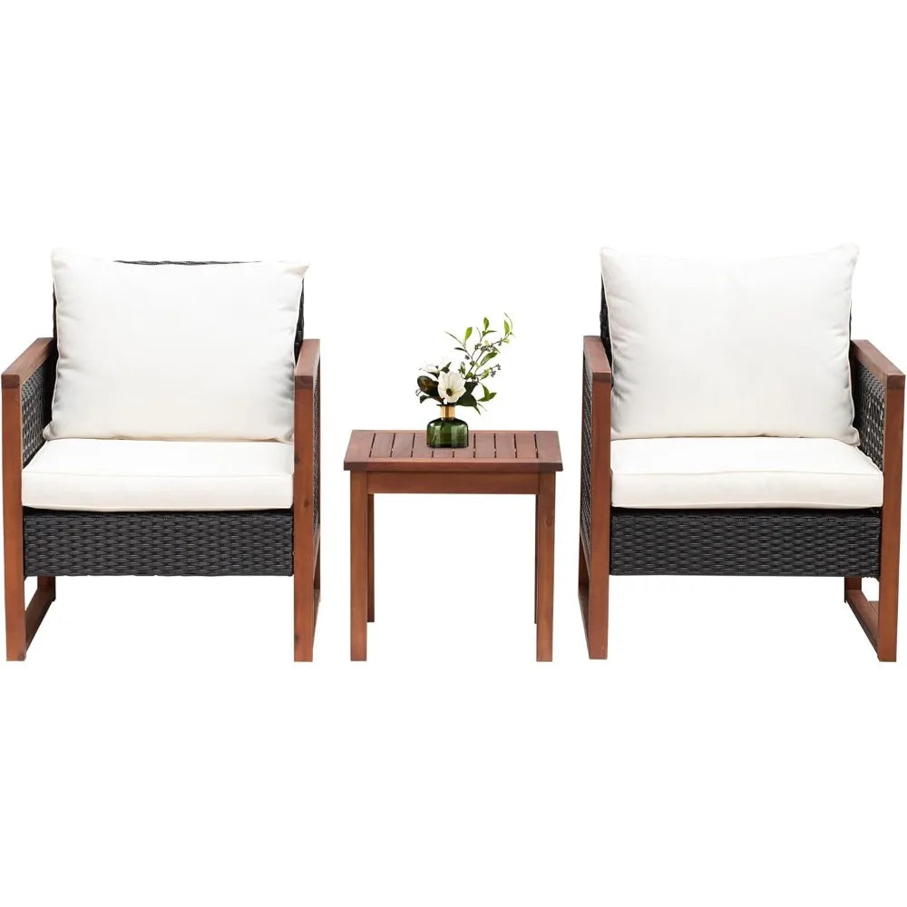 Modern Rattan Patio Furniture Set With Acacia Wood Frame
