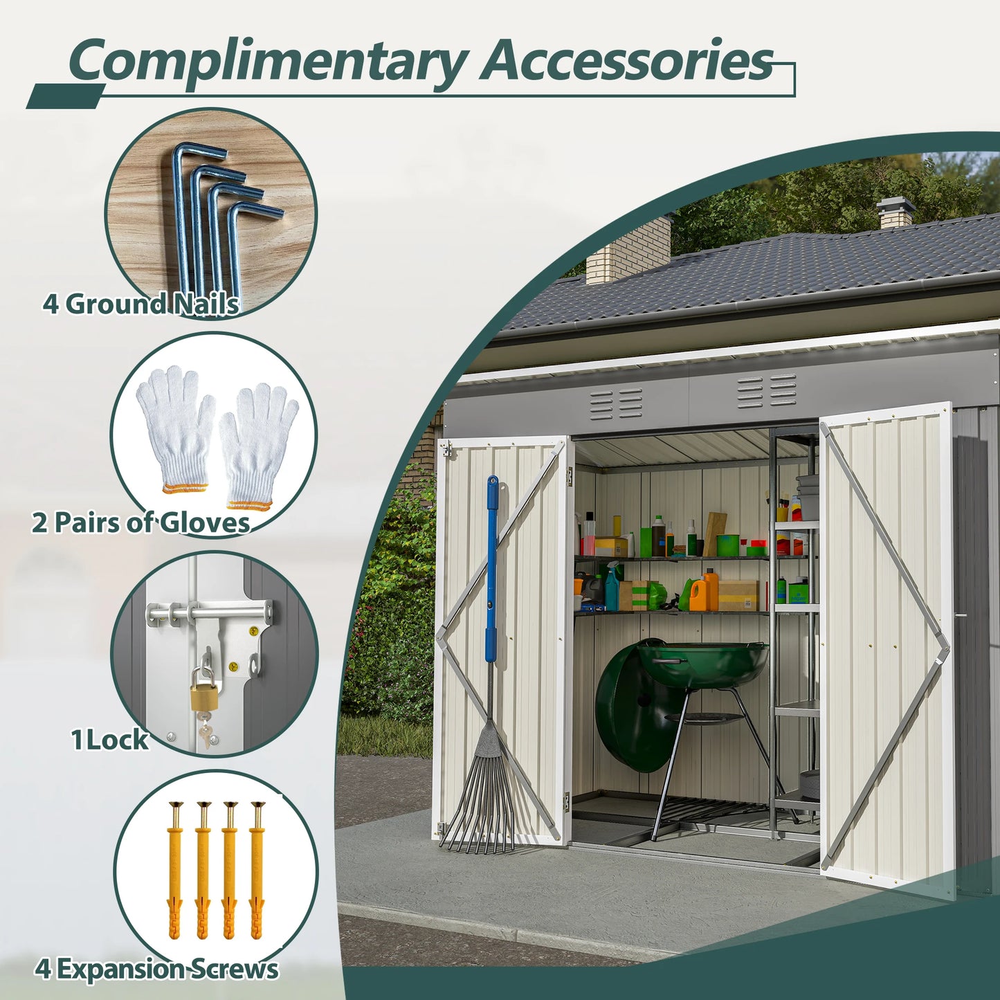 LZBEITEM Metal Outdoor Storage Shed Lean To With Lockable Door