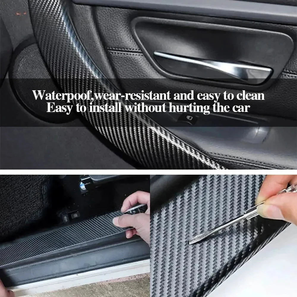 3D Carbon Fiber Car Sticker Anti Scratch Waterproof Door Sill
