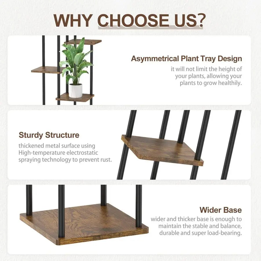 6 Tier Indoor Plant Stand Wood And Metal Shelf Organizer For Narrow Corner