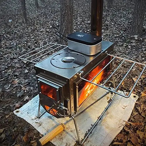 Portable Camping Tent Wood Stove With 6 Section Chimney Pipes