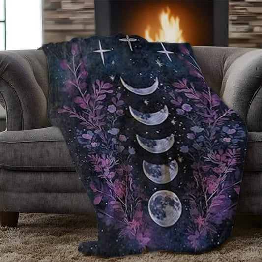 Gothic Moon Phases Throw Blanket - Lightweight Soft Celestial Design for Sofa, Bedroom - Witchy Halloween Gift