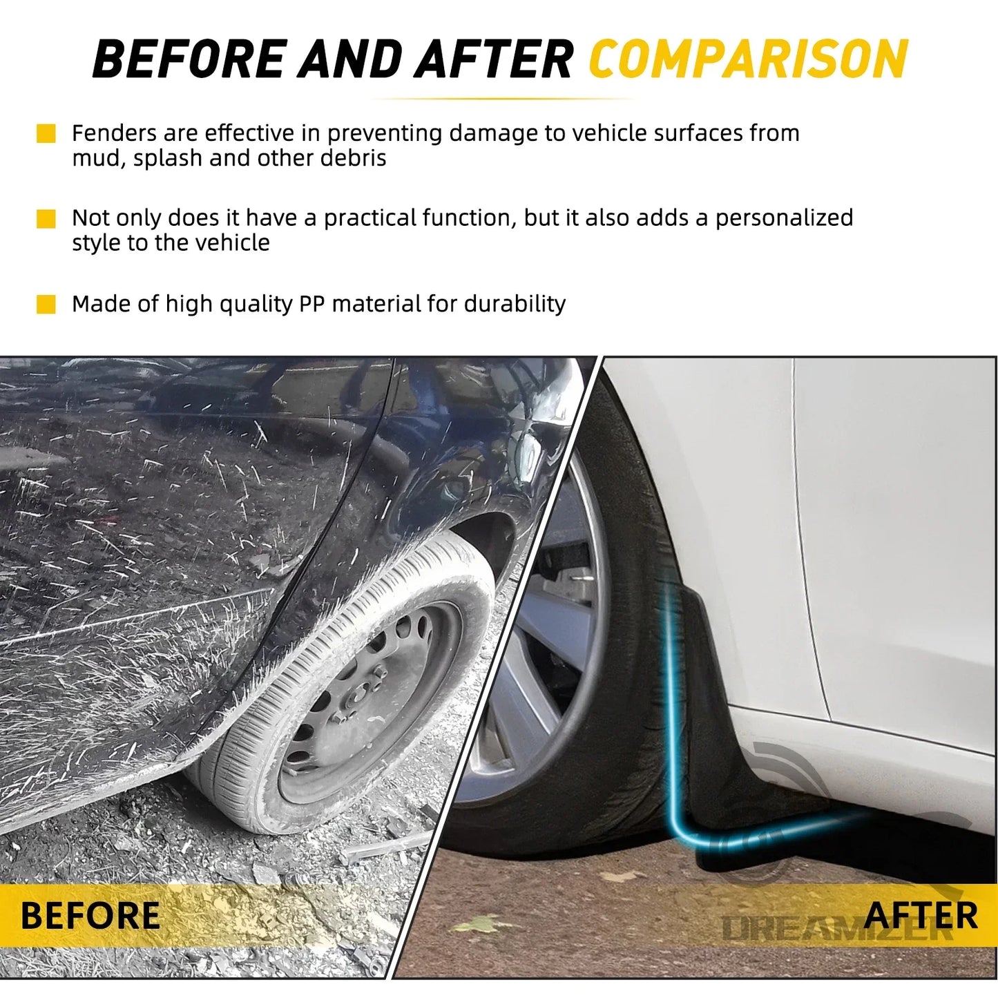 4pcs Front Rear Mudguards Splash Guards Wheel Protector New Upgrade Fender Car Auto Accessories Mudflaps Universal