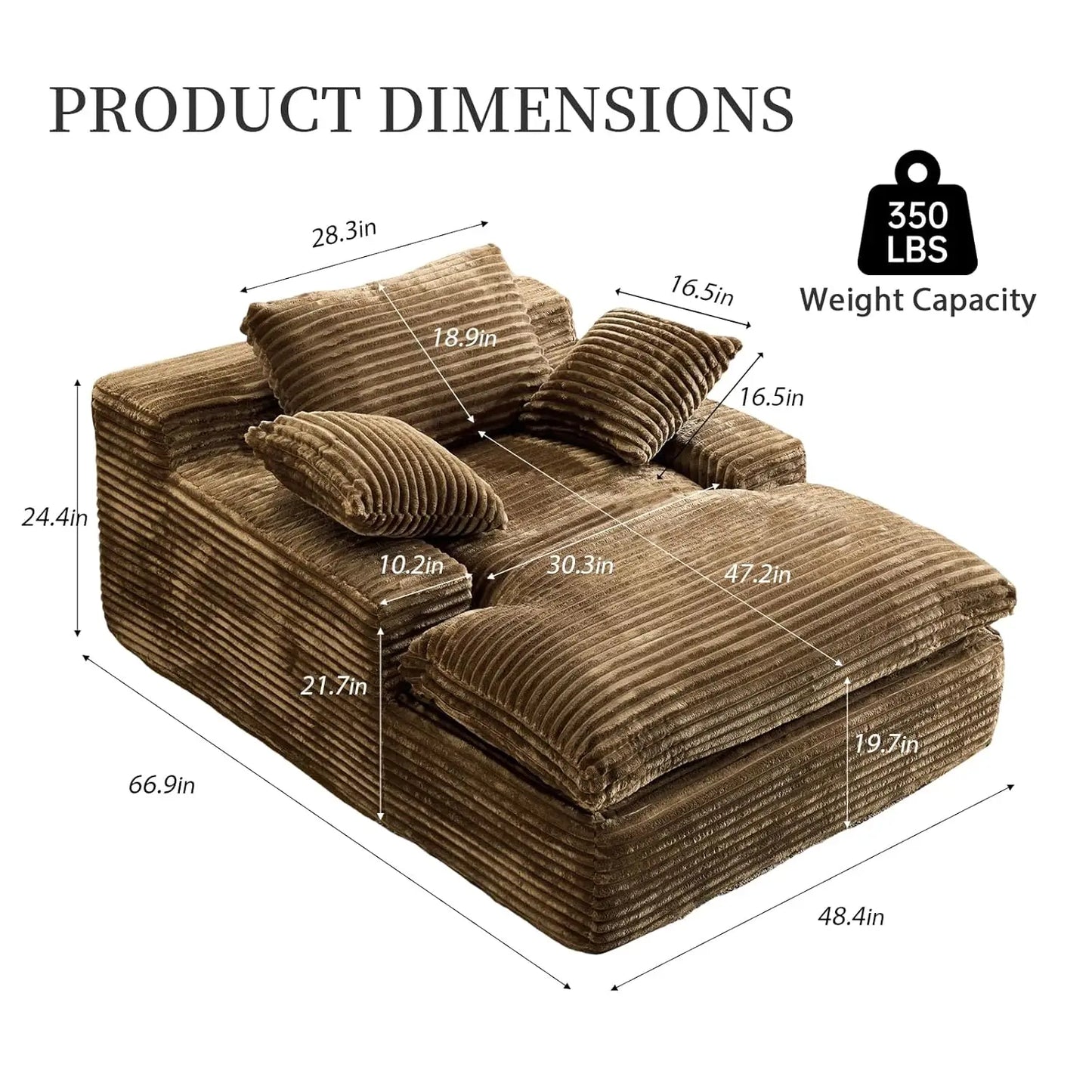 Corduroy Chaise Lounge Sofa Bed Modern Living Room Chair