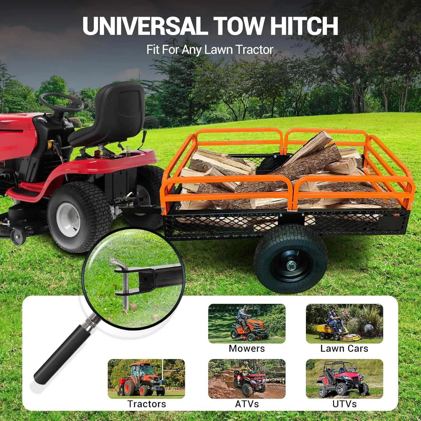HiMISS ATV Trailer Garden Cart Wheels Utility Trailer For Tractors ATVs