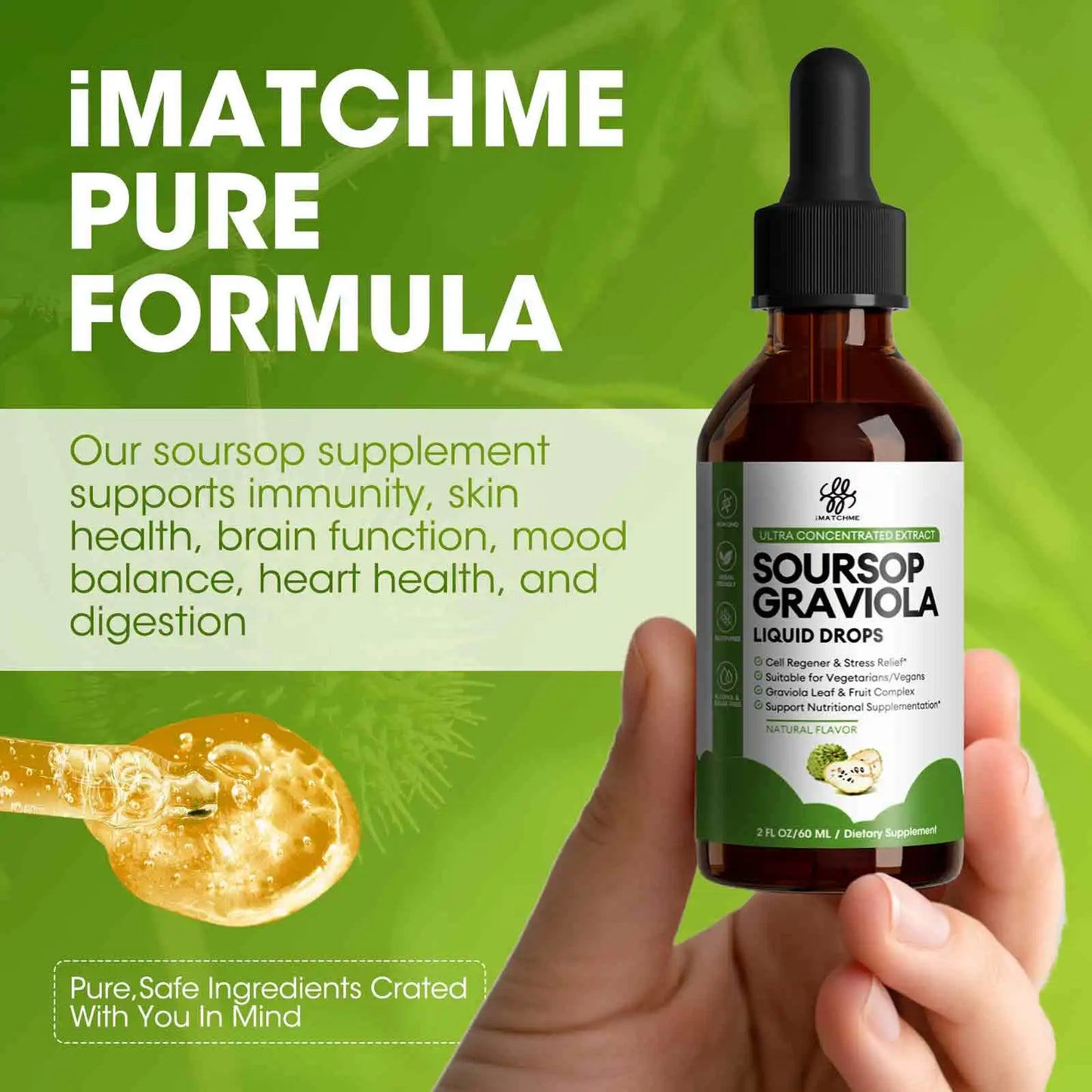 IMATCHME Organic Soursop Graviola Liquid Drops Antioxidant Immune Support