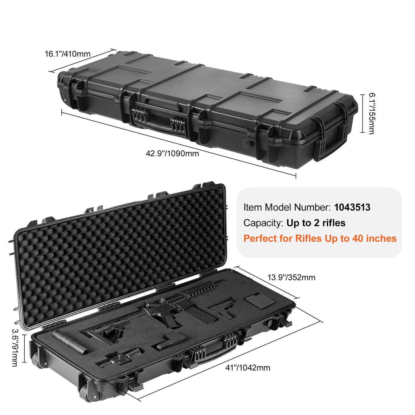 SucceBuy Rifle Long Gun Case Portable Waterproof Shockproof