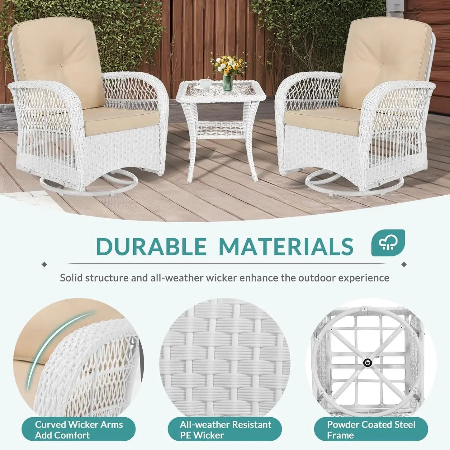 Outdoor Wicker Swivel Rocker Patio Set With Thick Cushions