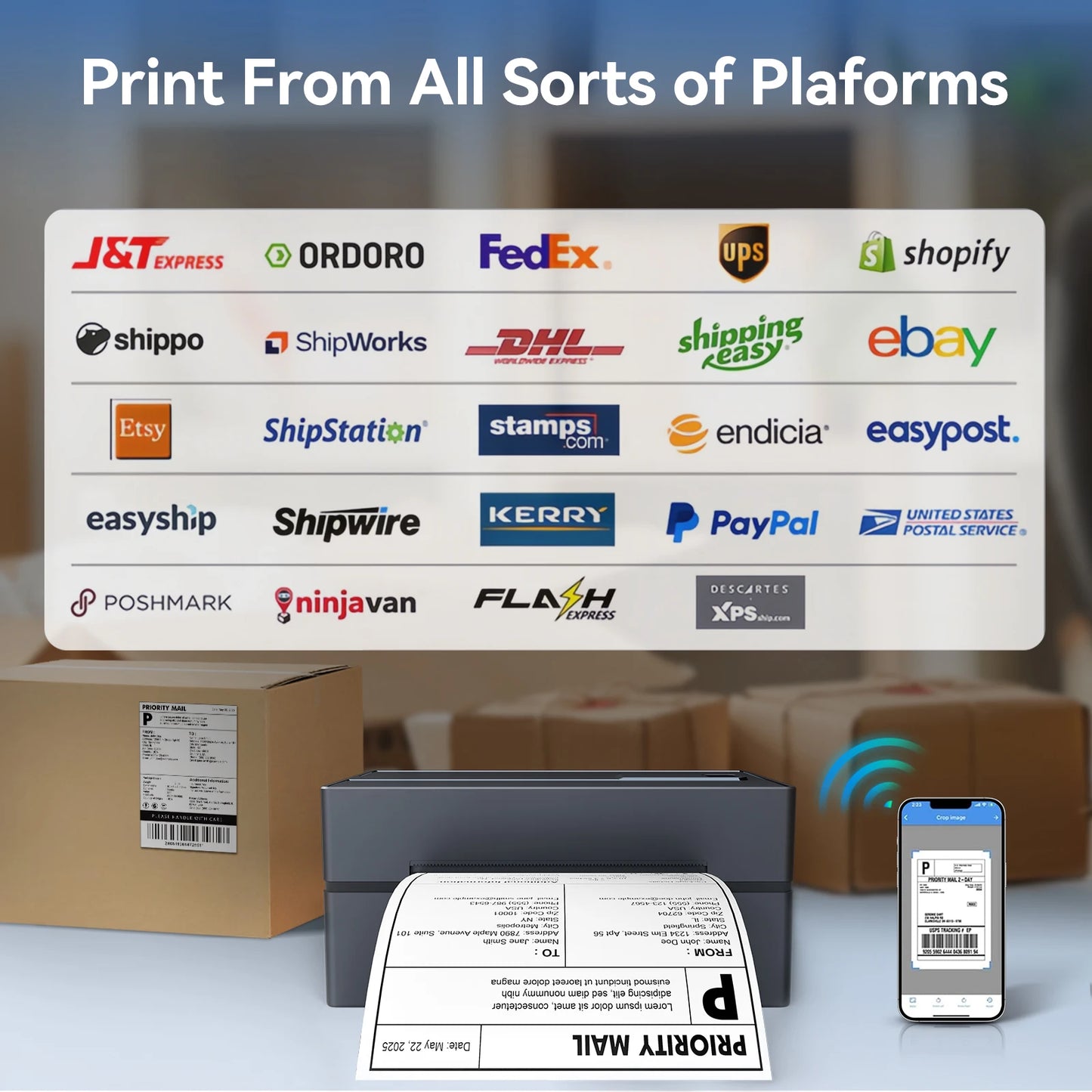 TakeYou Thermal Label Printer Bluetooth USB High Speed For Shipping