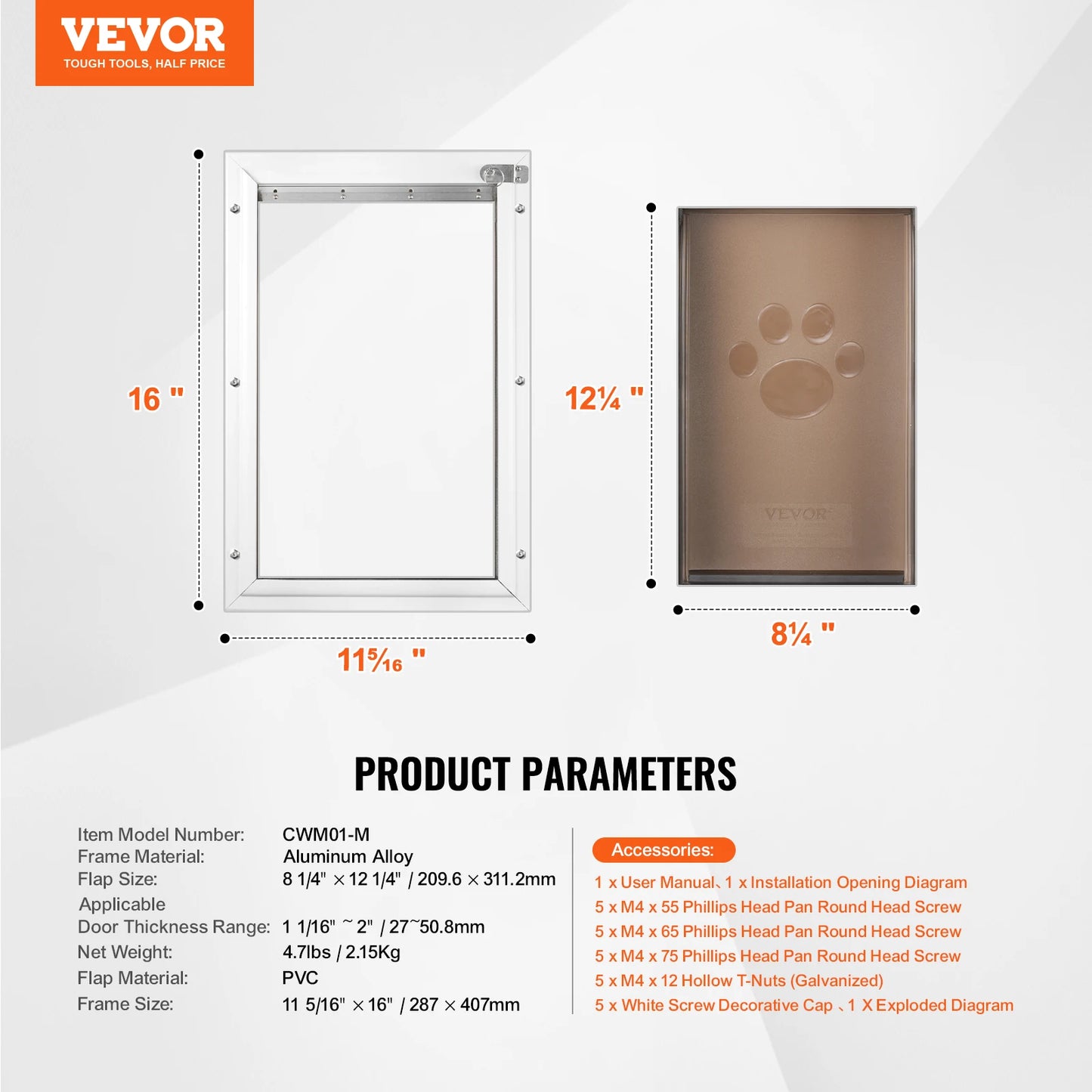 NONEDog Door Aluminum Frame Pet Door With Lock And Flap